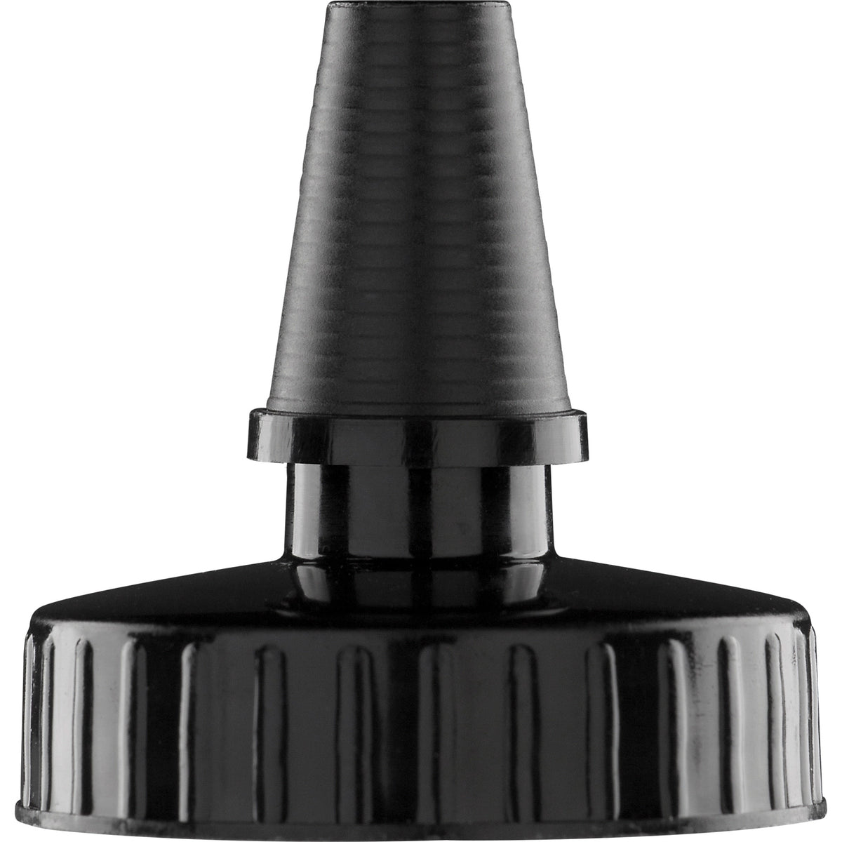 plastic 38/400 Black Spout Cap with reusable Tip, by Bottle Source Corporation.
