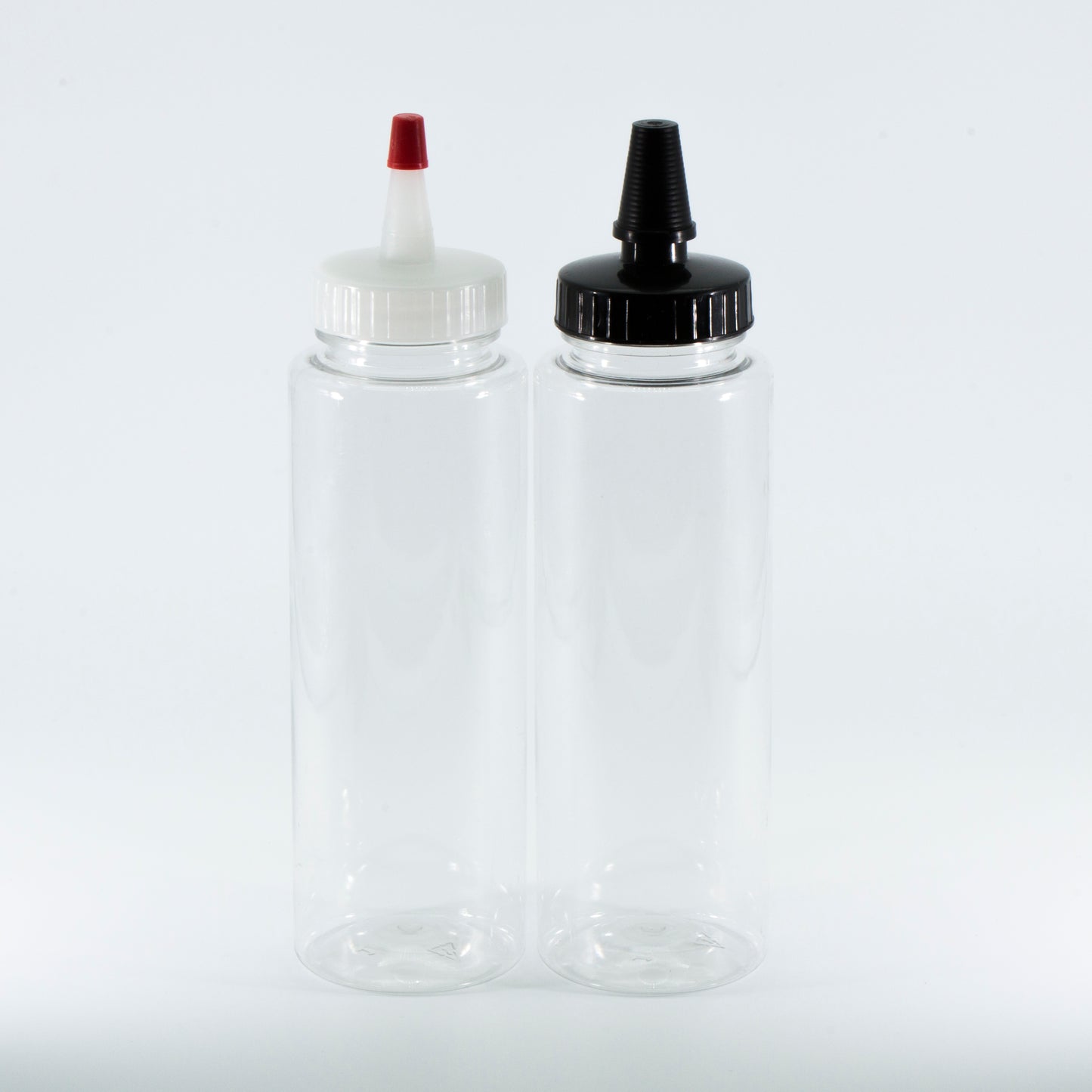 plastic 250ml (8oz) Clear PET Sauce Bottle with Yorker Natural Spout Cap and Red Tip, by Bottle Source Corporation.