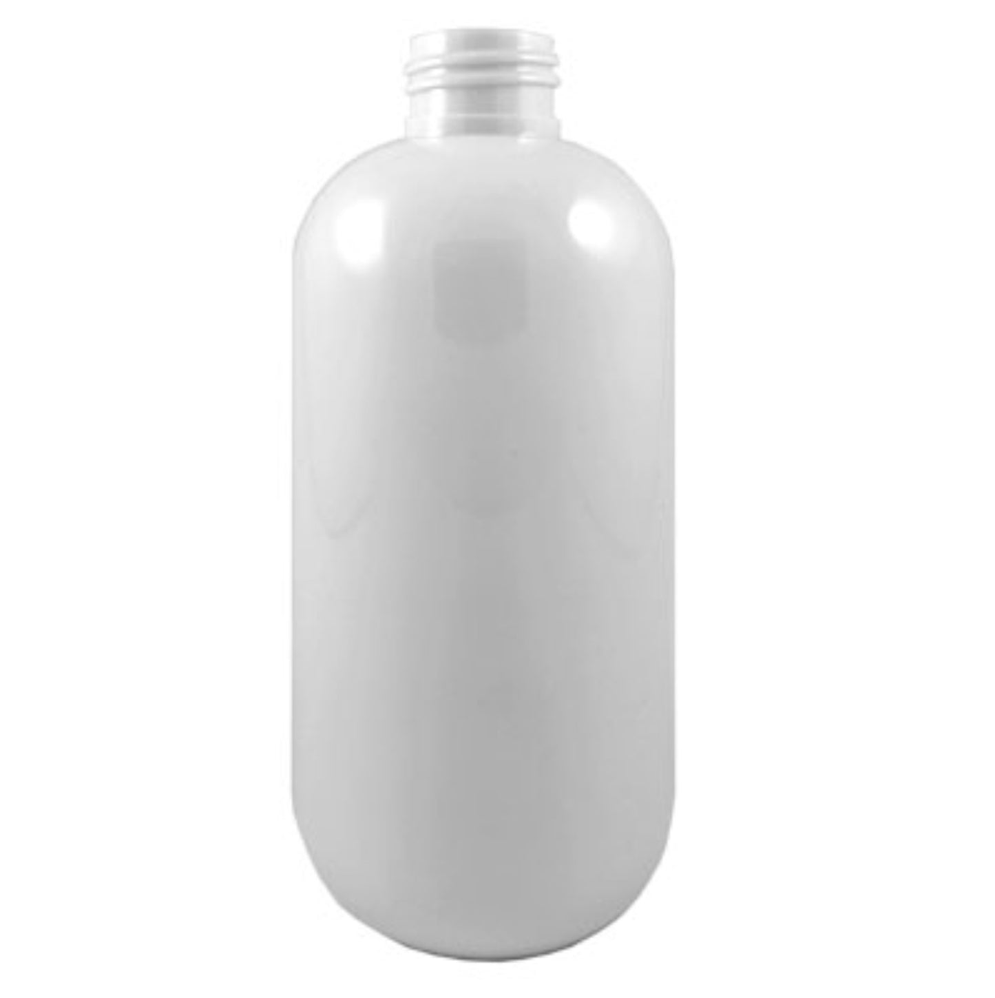16oz white PET Boston round bottle with 28/410 neck finish, clear plastic container for liquids, from Bottle Source Corporation.
