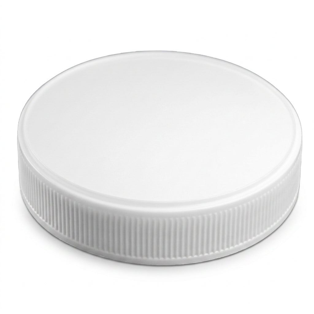 White ribbed lined cap from Bottle Source Corporation, 89/400 size, showing the textured exterior and lined interior design.