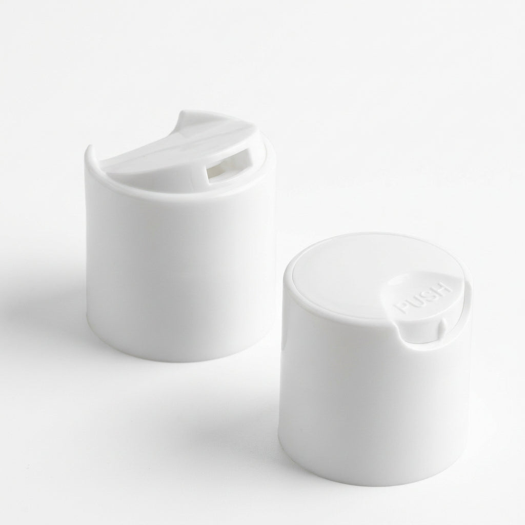 plastic 28/410 White Unlined Disc Top Cap, by Bottle Source Corporation.