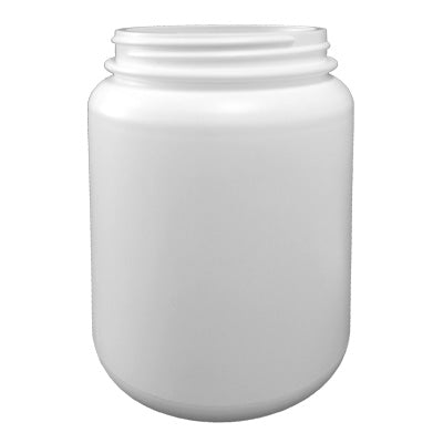 White 1L HDPE jar with 89/400 neck finish from Bottle Source Corporation, showing smooth, durable plastic container for various uses.
