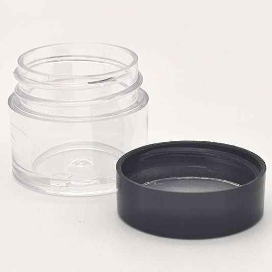 1/4oz Clear PS Thick Wall Jar with Black Cap 33/400 | SKU:BSJ-058