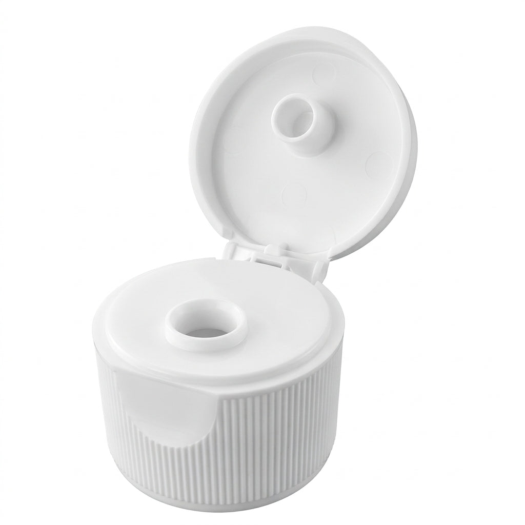 White snap top closure for bottles, 20/410 size, by Bottle Source Corporation, shown in clean condition.