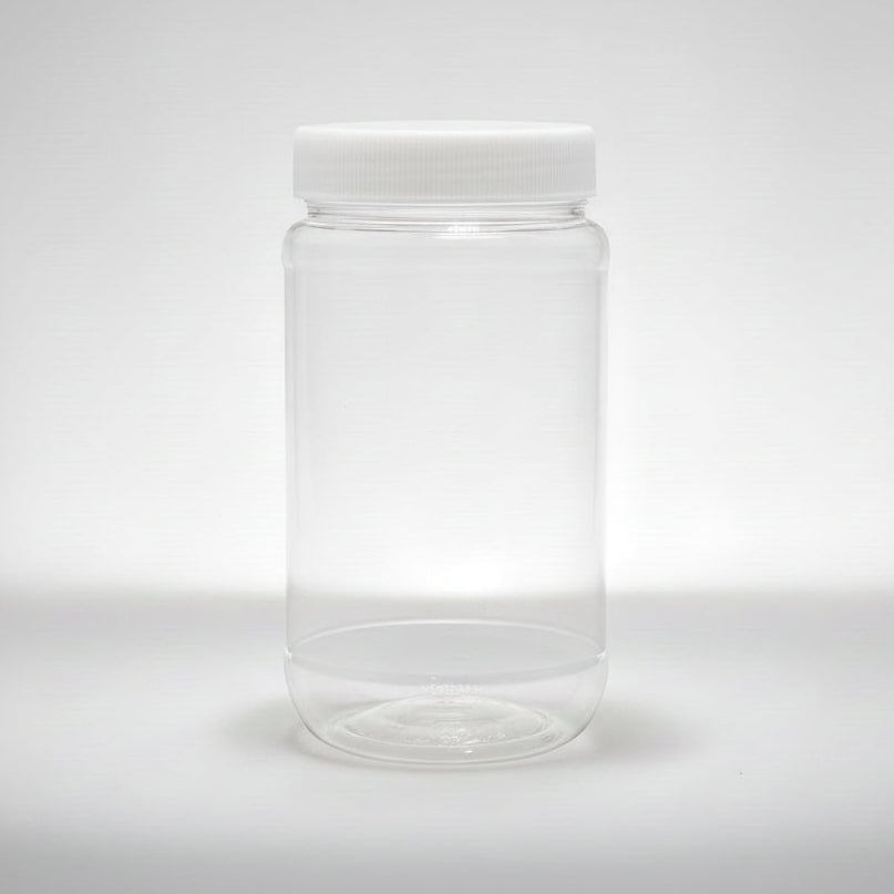 plastic 48oz / 1.5L Clear Pet Jar with 110MM White Cap, by Bottle Source Corporation.