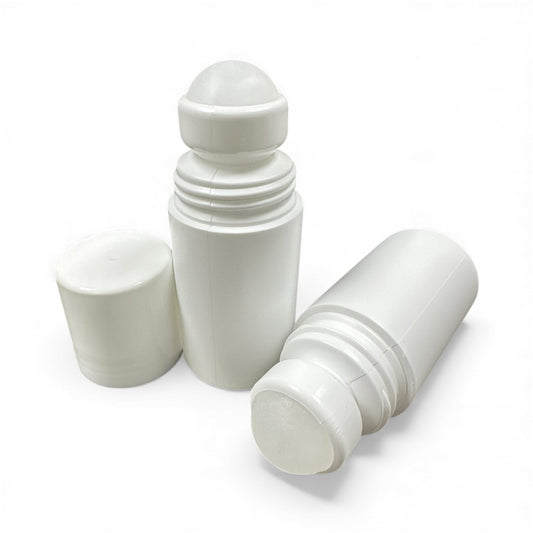 3oz White HDPE Roll-on Bottle w/ Plastic Cap and Plastic Roller Ball   SKU:BSB-079