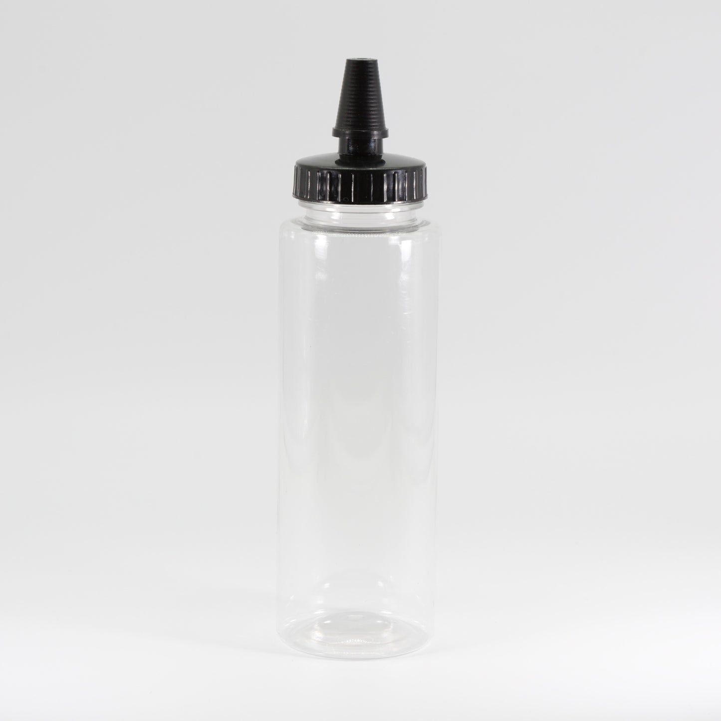 Bouteille de sauce en PET transparent de 250 ml avec bouchon à pression noir SKU:BSB-066