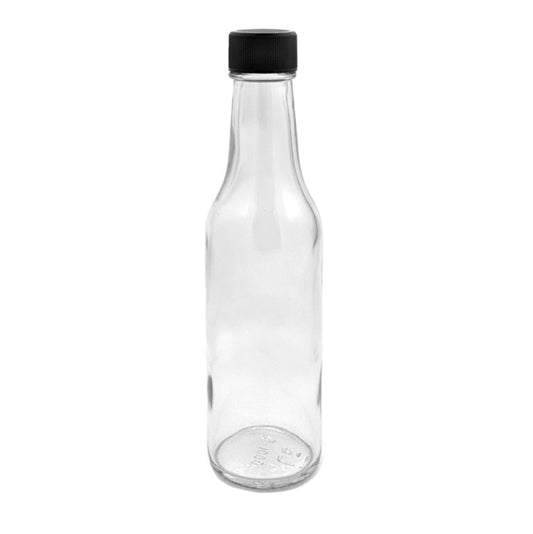 5oz Glass Woozy Sauce Bottle with Black Cap & Fitment | SKU: BSB-125B