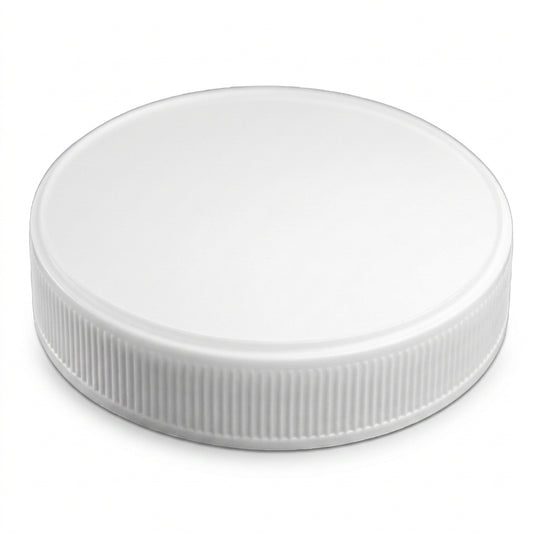 White ribbed lined cap from Bottle Source Corporation, 89/400 size, showing the textured exterior and lined interior design.