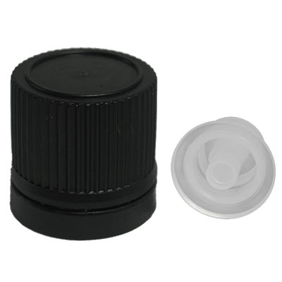 18mm Black Tamper Evident Cap with Dropper Insert   SKU:BSC-007