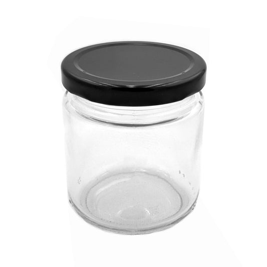 Bocal court en verre transparent de 375 ml avec bouchon en métal | SKU:BSJ-023