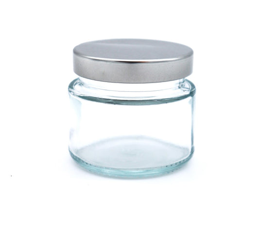 Bocal en verre transparent de 2 oz avec bouchon en métal argenté 53/400 SKU:BSJ-062S