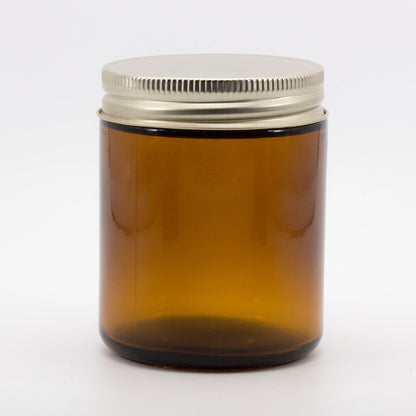 8oz Amber Glass Candle Jar with 70/400 Metal Lid | SKU: BSJ-034