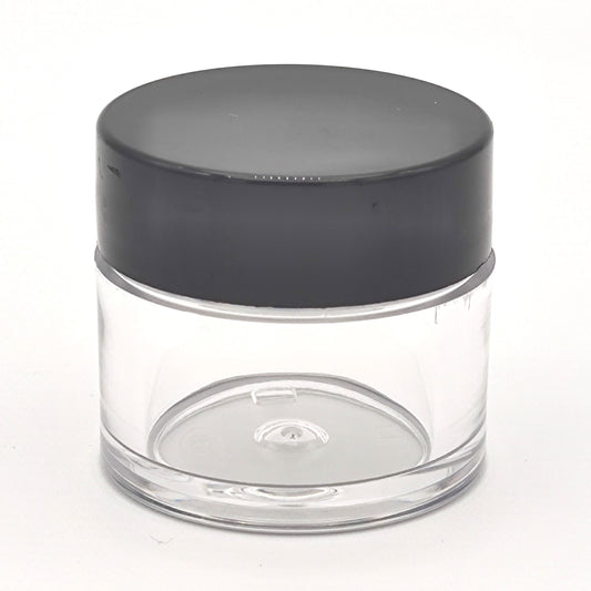 1/4oz Clear PS Thick Wall Jar with Black Cap 33/400 | SKU:BSJ-058