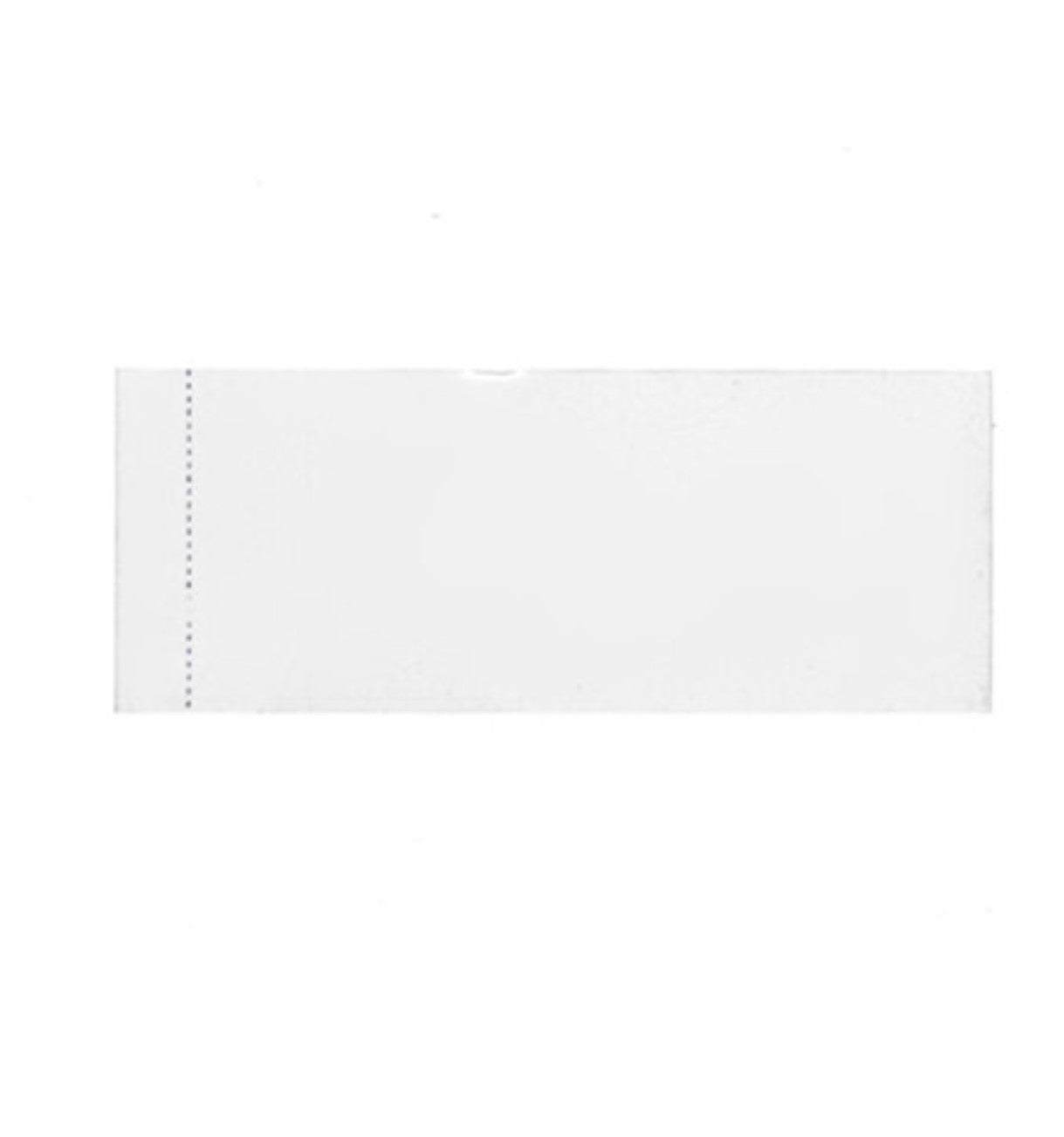 A white safety band with a blue dashed periphery, presumably made of paper or plastic.