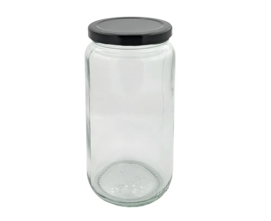 375ml Glass Tall Cylinder Jar with Black Metal 58TW Cap | SKU: BSJ-088B