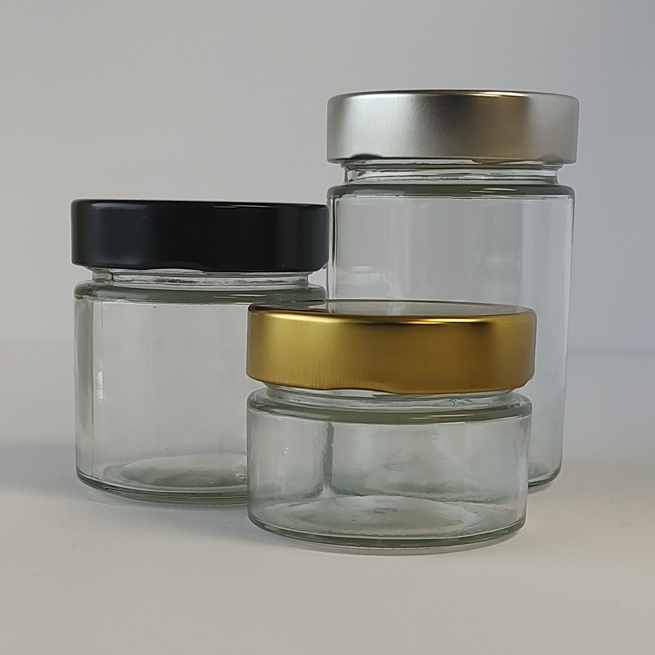 Bocal en verre Ergo de 150 ml 70 mm avec bouchon en métal | SKU:BSJ-028