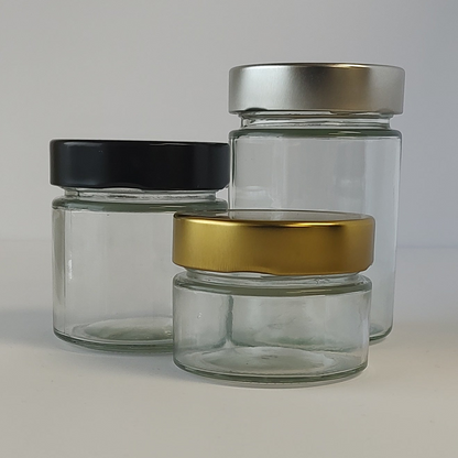 Bocal en verre Ergo de 150 ml 70 mm avec bouchon en métal | SKU:BSJ-028